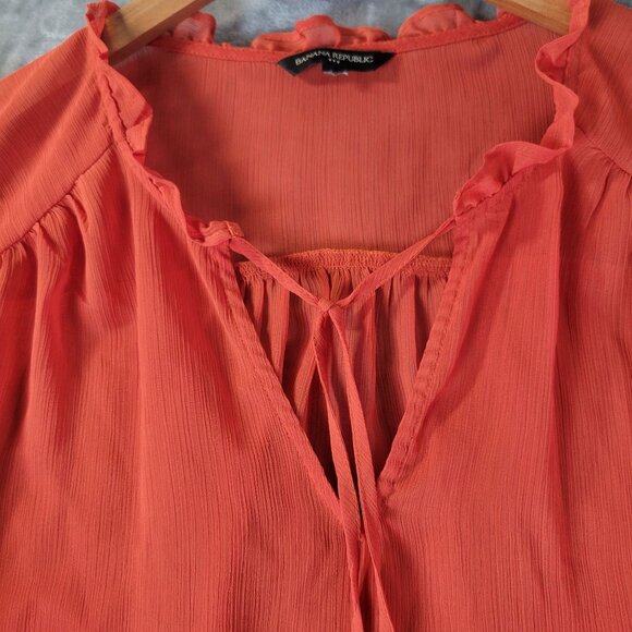 Banana Republic Womens Sleeveless Ruffle‎ Flutter Top Orange Boho Chic Tunic Top - Picture 2 of 7